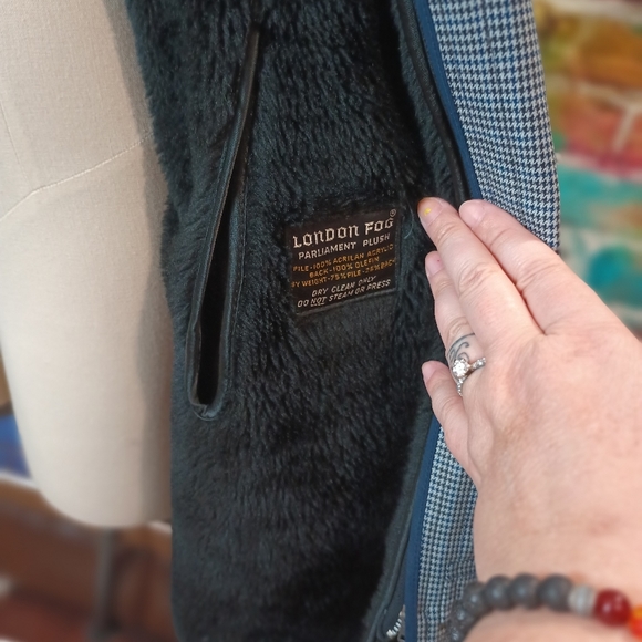 London Fog Men's Parliament Plush Gray Houndstooth Trench Coat Size 40 Reg - Picture 11 of 15